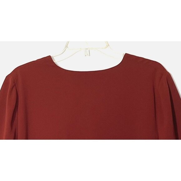 New Theory Ulyssa Admiral Brick Red V-Neck Bell Sleeve Dress - Made in USA - Picture 7 of 10